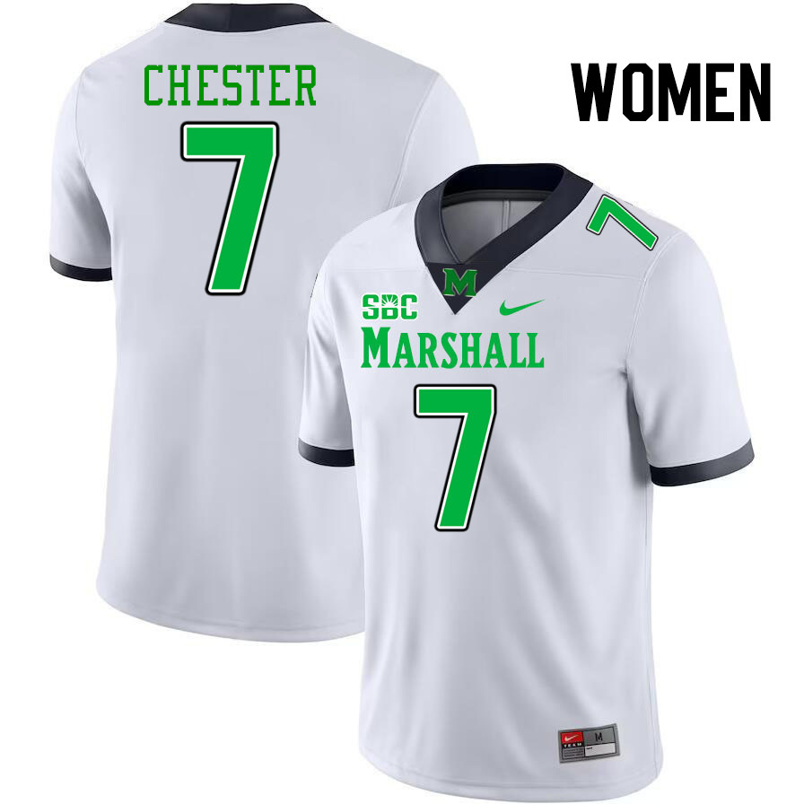 Women #7 Carl Chester Marshall Thundering Herd SBC Conference College Football Jerseys Stitched-Whit